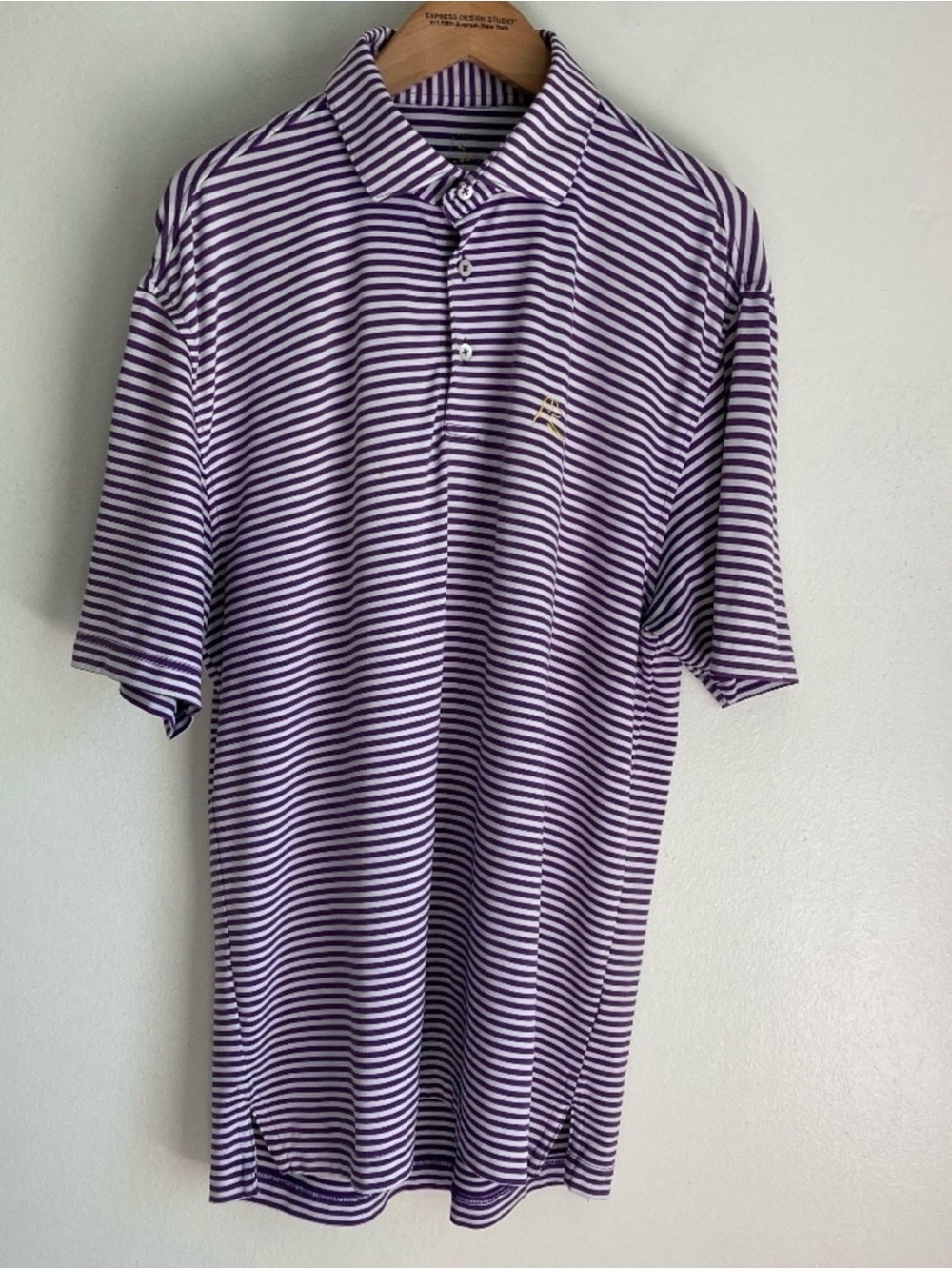Rhoback Purple & White Striped Polo with Yellow Logo